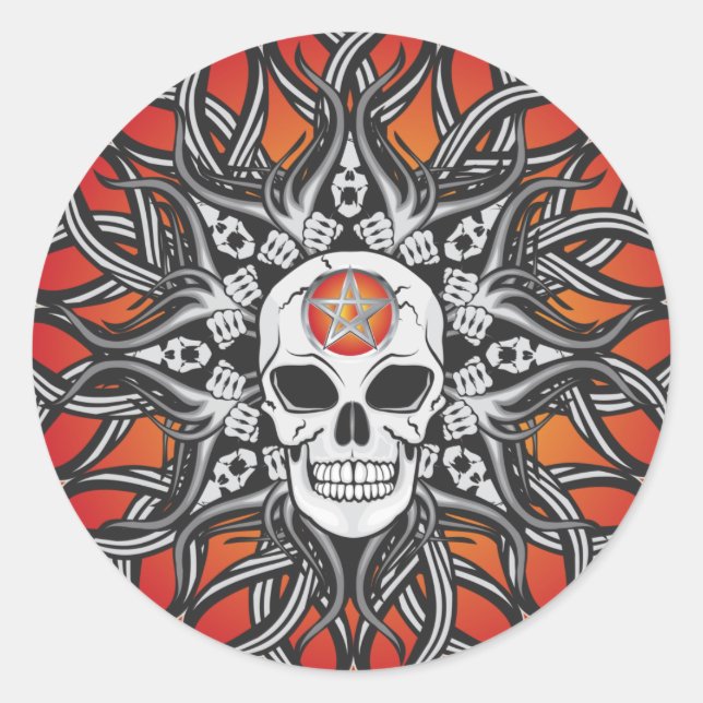Goth Skull - Orange Classic Round Sticker (Front)