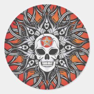 Goth Skull - Orange Classic Round Sticker