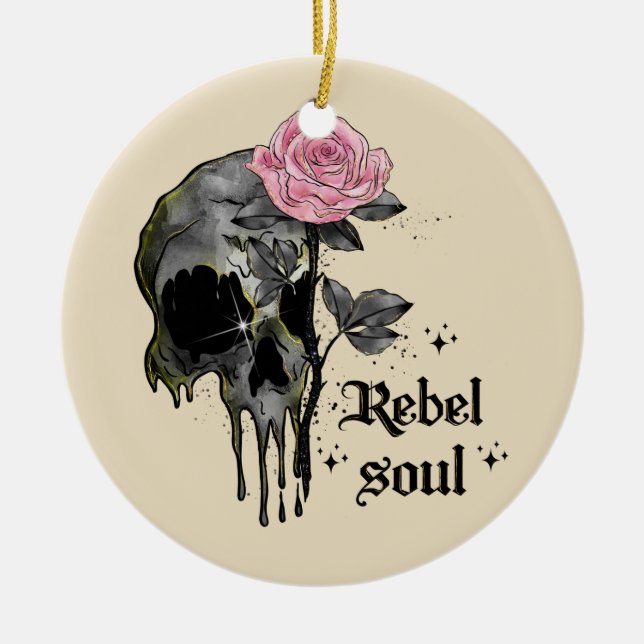 Goth Skull | Rebel Soul Ceramic Tree Decoration (Front)