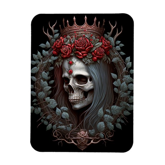 Goth Skull Roses Crown Gothic Magnet (Vertical)