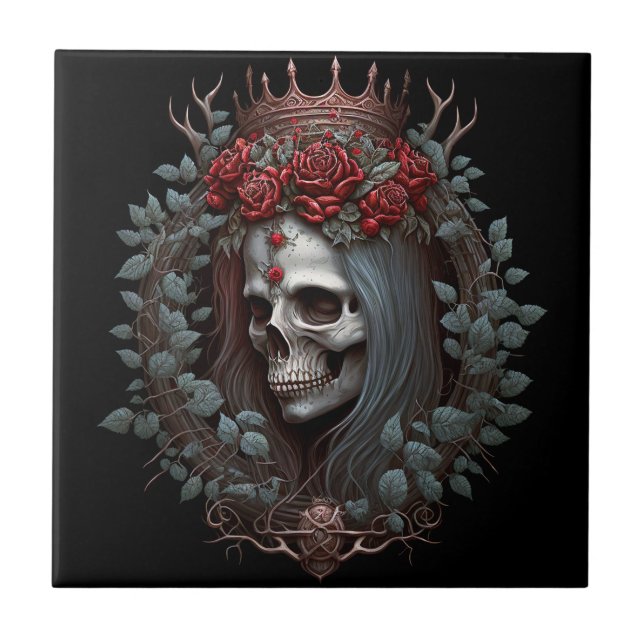 Goth Skull Roses Crown Gothic Tile (Front)