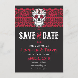 Goth Skull Swirl & Lace Wedding Save the dates Date