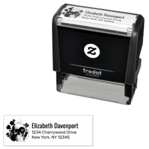 Goth Skull with Flowers Self-inking Stamp