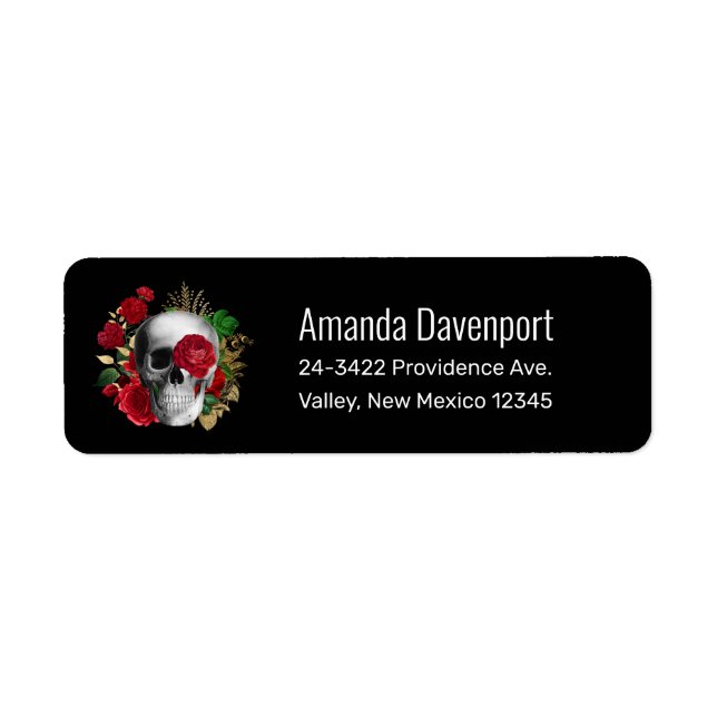 Goth Skull with Red Flowers & Gold Leaves (Front)