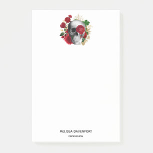 Goth Skull with Red Flowers & Gold Leaves Post-it Notes