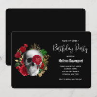 Goth Skull with Red Roses Birthday