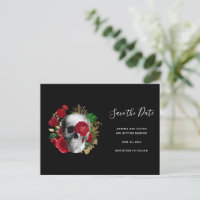 Goth Skull with Red Roses Save the Date