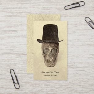Goth Skull With Top Hat Sepia Vintage Tattoo Shop Business Card