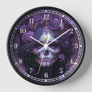 Goth Skull Woman Dark Fantasy Art Clock