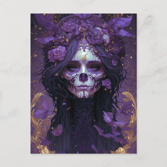 Goth Skull Woman Dark Fantasy Art Postcard (Front)