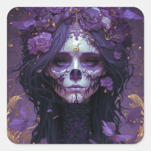 Goth Skull Woman Dark Fantasy Art Square Sticker