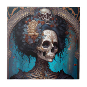 Goth Skull Woman Gothic Ceramic Tile