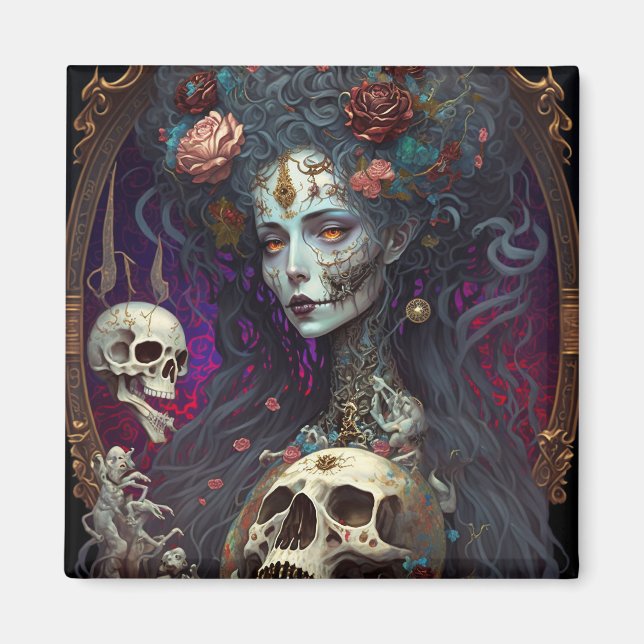 Goth Skull Zombie Woman Gothic Magnet (Front)