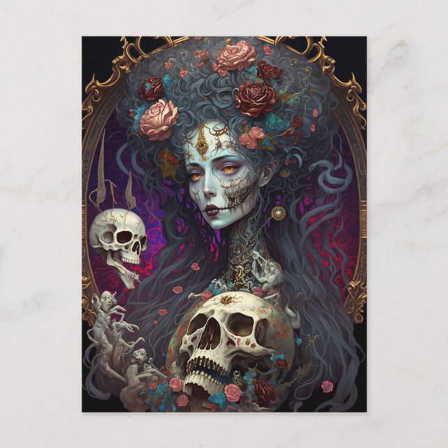 Goth Skull Zombie Woman Gothic Postcard (Front)