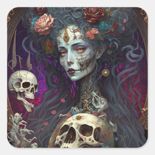 Goth Skull Zombie Woman Gothic Square Sticker