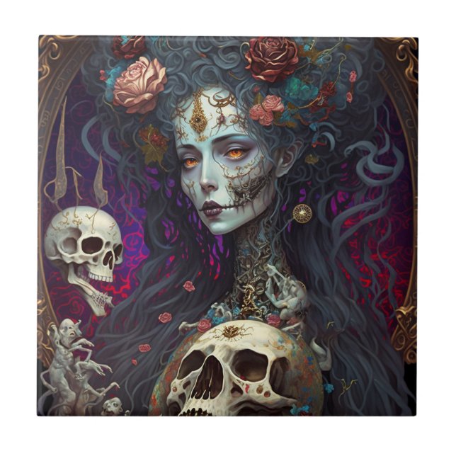 Goth Skull Zombie Woman Gothic Tile (Front)