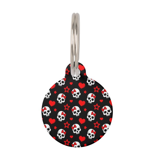 Goth Skulls & Hearts Pet Tag (Front)