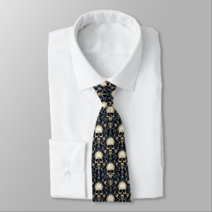 Goth Skulls on Blue Floral Tie