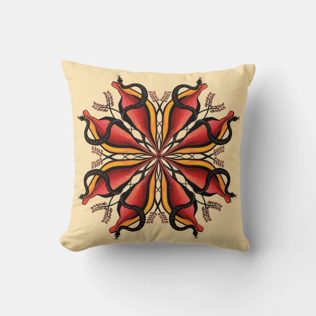 Goth Snakes Flower Tattoo Style Cushion (Front)