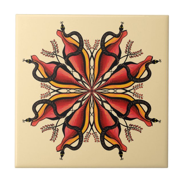 Goth Snakes Flower Tattoo Style Tile (Front)