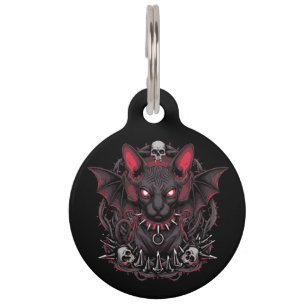 Goth Sphynx Cat Bat Wings Death Metal Personalised Pet Tag