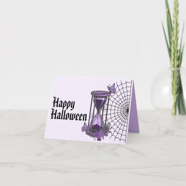 Goth Spiderweb and Hourglass Halloween Card (Front)