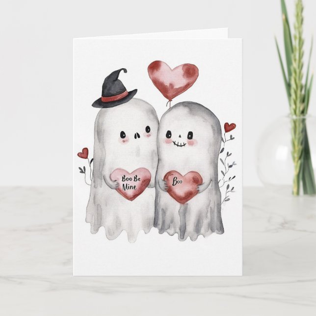 Goth Spooky Valentine Ghosts with Hearts Card (Front)