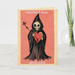 Goth Spooky Valentine Grim Reaper with Heart Card