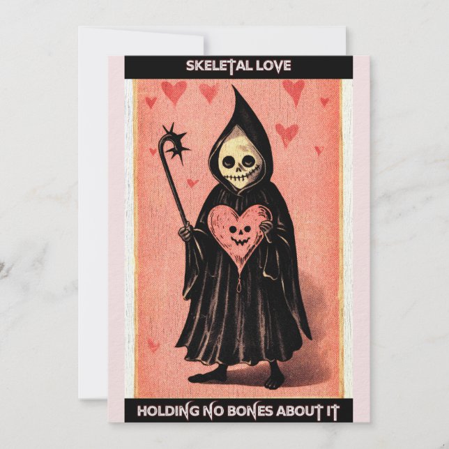 Goth Spooky Valentine Grim Reaper with Heart Holiday Card (Front)