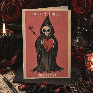 Goth Spooky Valentine Grim Reaper with Heart Holiday Card