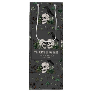 Goth St. Patricks Black Floral Skull Irish Wedding Wine Gift Bag