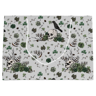 Goth St Patricks Day Floral Skulls Irish Wedding Large Gift Bag