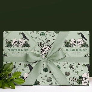 Goth St. Patricks Day Floral Skulls Irish Wedding Wrapping Paper