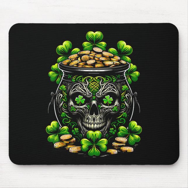 Goth St Patricks Day Gothic Skull Pot Men Women  Mouse Mat (Front)