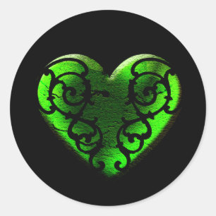Goth St. Patrick's Day Green Heart Classic Round Sticker