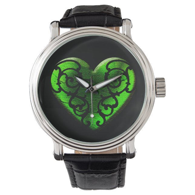 Goth St. Patrick's Day Green Heart Watch (Front)