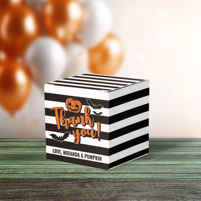 Goth Stripes Pumpkin Bats Halloween Thank You Favour Box (Creator Uploaded)