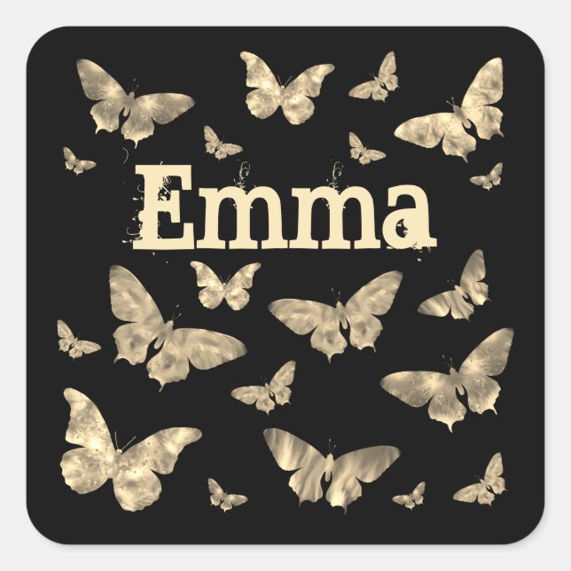 Goth Style Moonlit Butterfly Gothic Art Emma Name Square Sticker (Front)