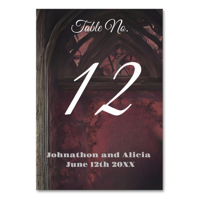 Goth style wedding table decorations Dark Moody Number (Front)