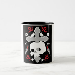 Goth Subculture Skull And Cross Two-Tone Coffee Mug