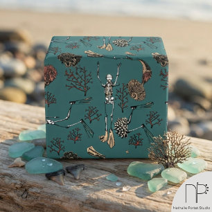 Goth Teal Skeleton Scuba Diver and Coral Wrapping Paper