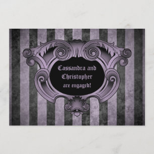 Goth theme black and purple engagement party invitation