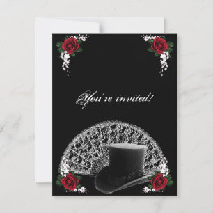 Goth Top Hat and Fan Victorian Wedding Invitation