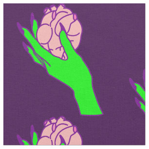 goth valentine creepy human heart green hand fabric