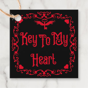 Goth Valentine Key To My Heart Red Favour Tags