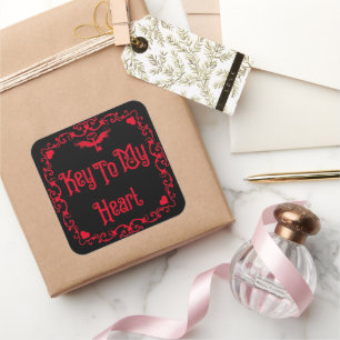Goth Valentine Key To My Heart Red Square Sticker