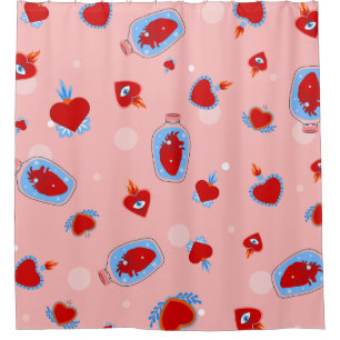 goth valentines pink sacred human hearts  shower curtain