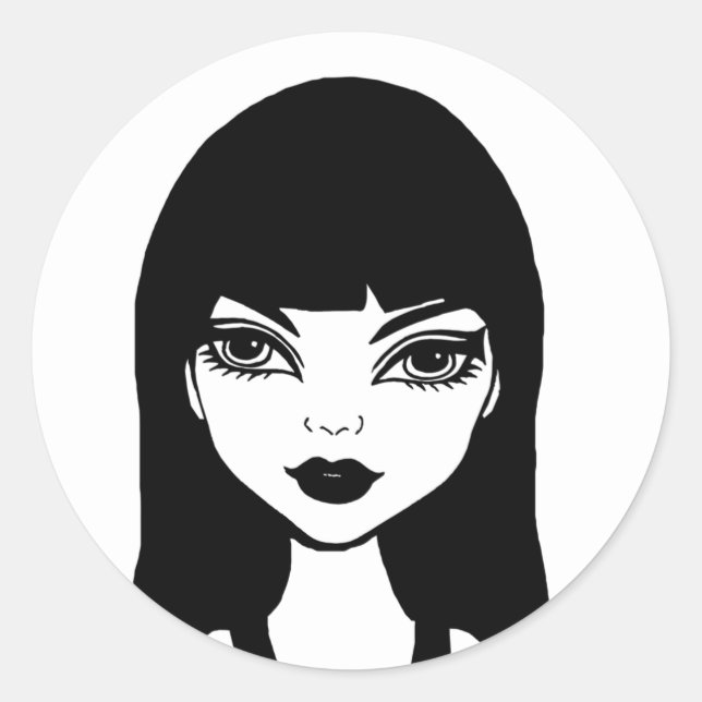 Goth Vampire Cartoon Girl Original Art Drawing  Classic Round Sticker (Front)