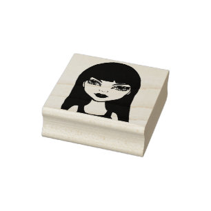 Goth Vampire Cartoon Girl Original Art Drawing Rubber Stamp