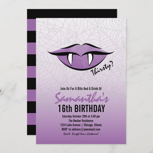 Goth Vampire Lips Halloween Birthday Invitation (Front/Back)
